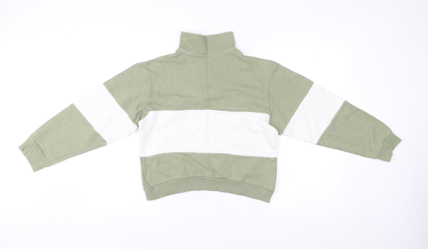 Pull&Bear Women’s Green White XS Sweatshirt 1/4 Zip Malibu Logo