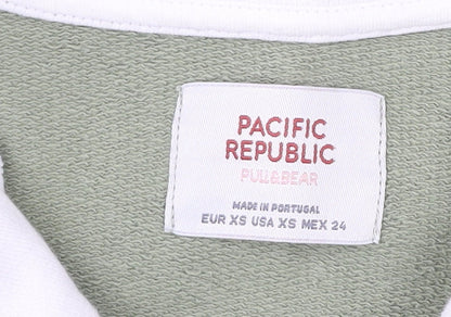 Pull&Bear Women’s Green White XS Sweatshirt 1/4 Zip Malibu Logo