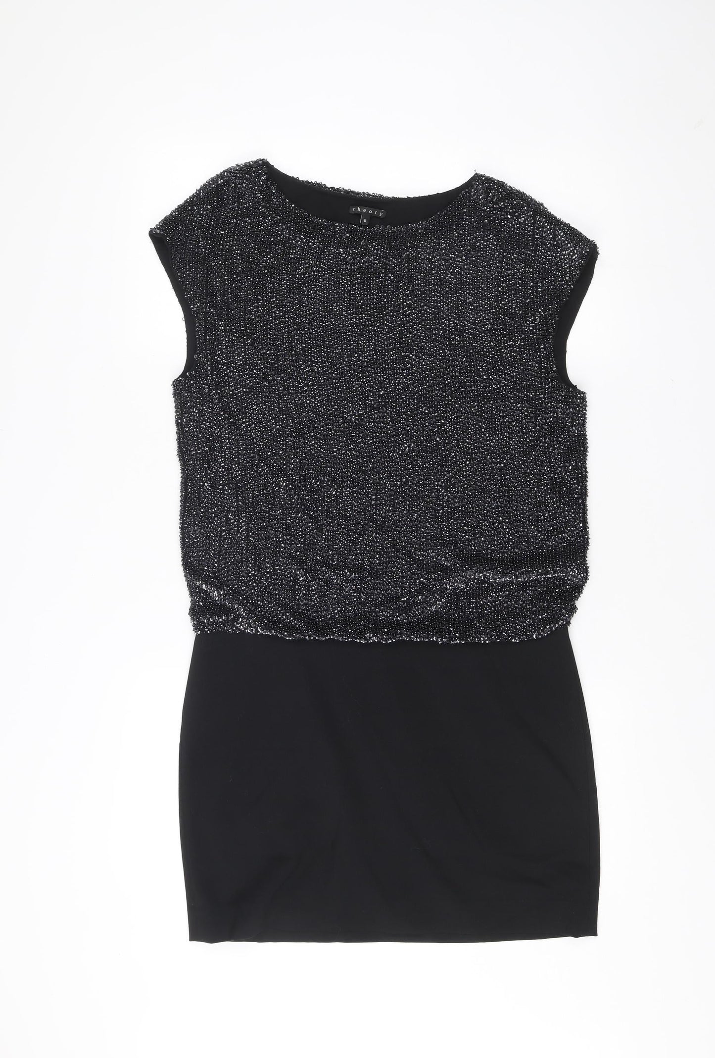 Theory Womens Black Beaded Sleeveless Sheath Dress Size 8