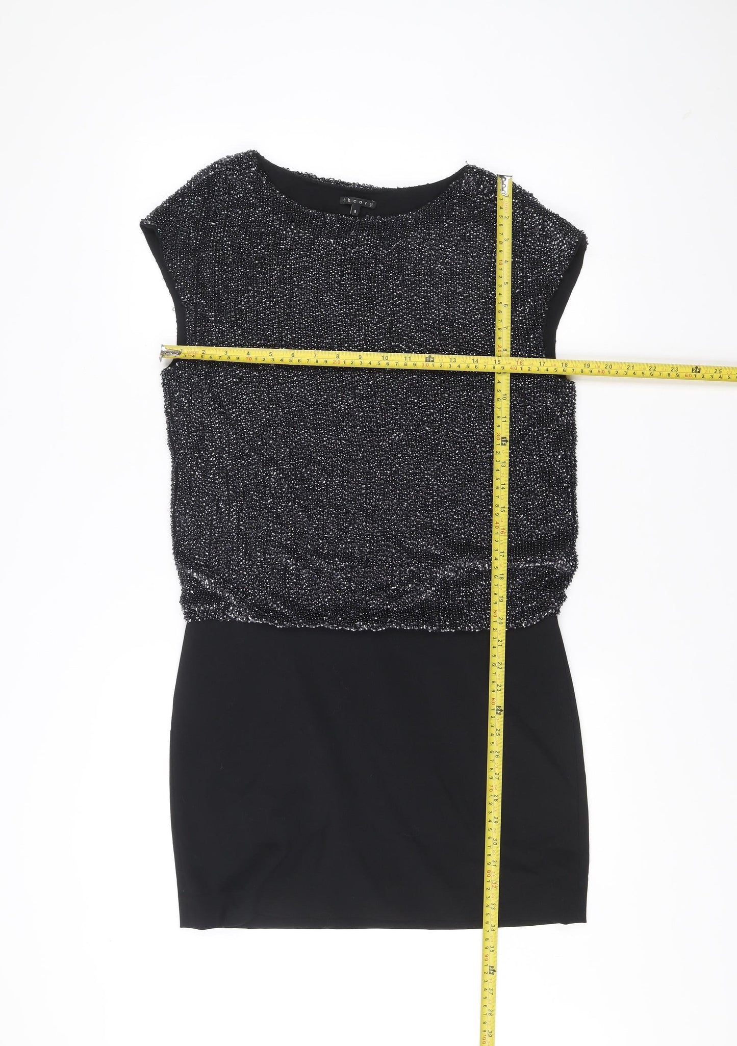 Theory Womens Black Beaded Sleeveless Sheath Dress Size 8