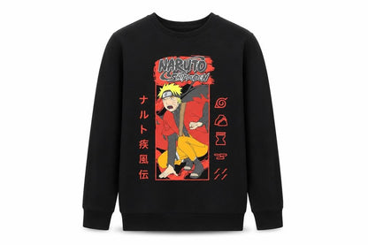 Front view of Primark boys’ black naruto anime pullover sweatshirt 13-14 years