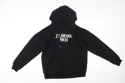 New Look Women’s Black Pullover Hoodie Medium J'adore Moi Print