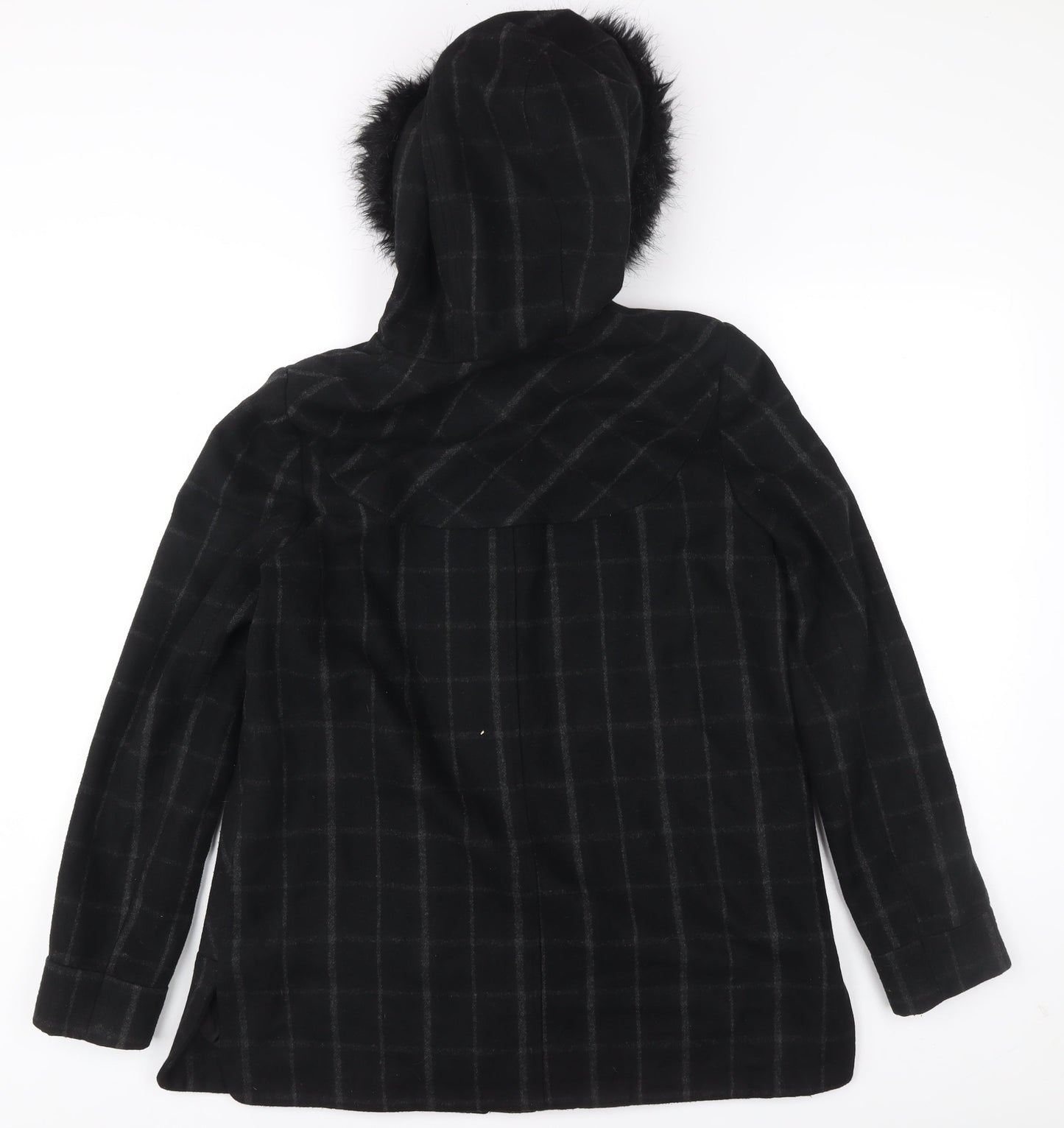 George Women’s Black Check Mid-Length Hooded Coat UK 12