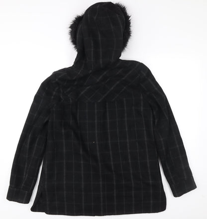 George Women’s Black Check Mid-Length Hooded Coat UK 12