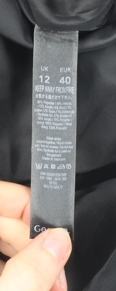 George Women’s Black Check Mid-Length Hooded Coat UK 12