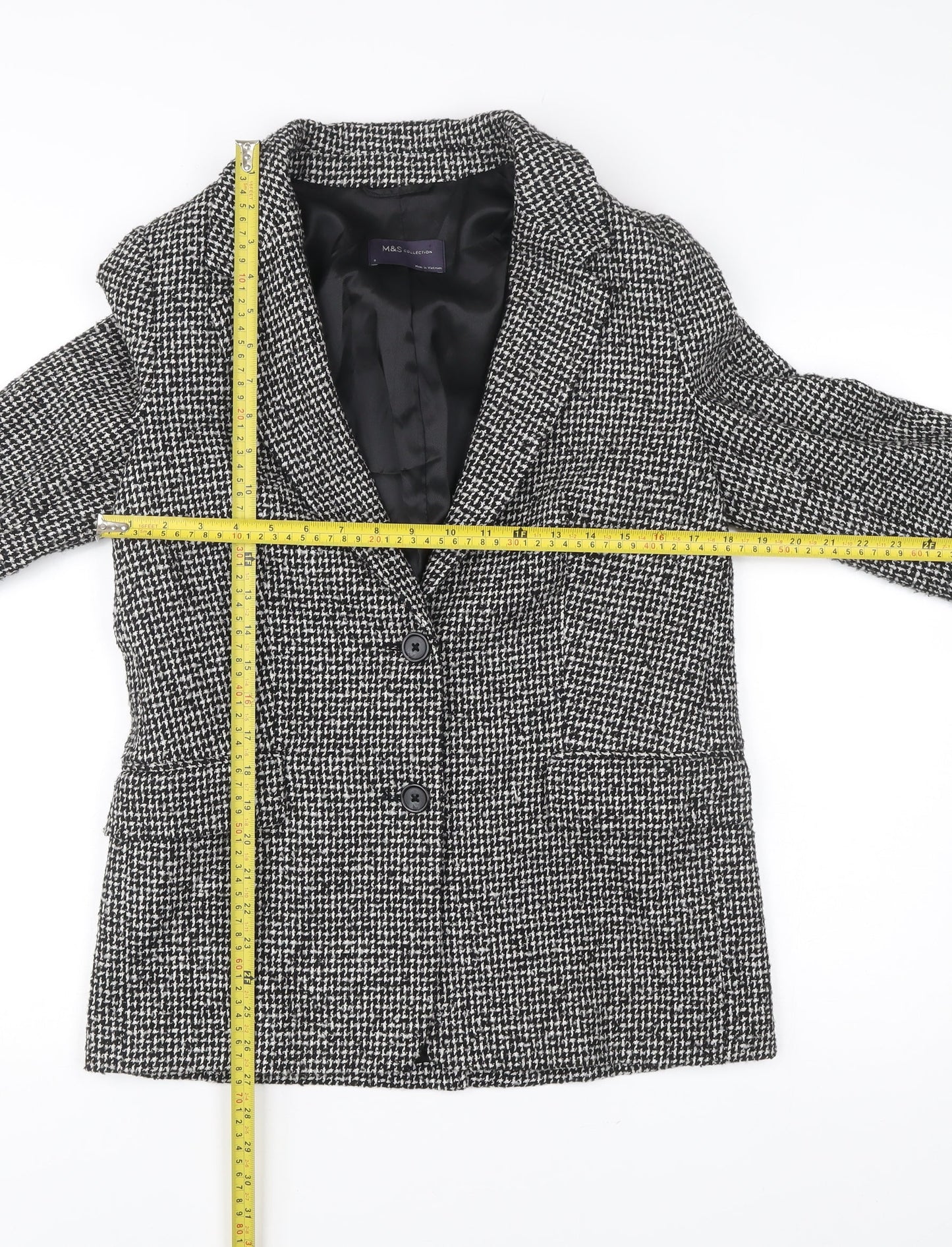 Marks and Spencer Women Black Herringbone Blazer Size 8