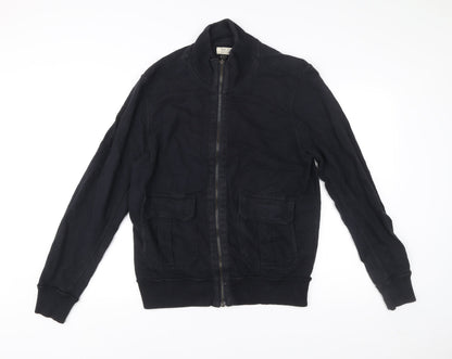 Zara Man Black Bomber Jacket Men XL 42 Stand Collar Cotton