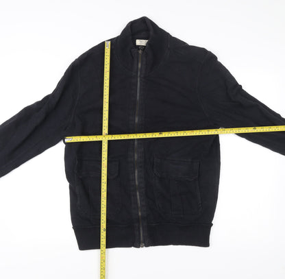 Zara Man Black Bomber Jacket Men XL 42 Stand Collar Cotton