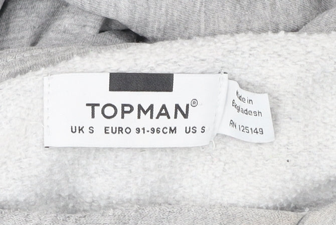 Topman Men’s Grey Pullover Hoodie Small Regular Fleece Cotton Blend