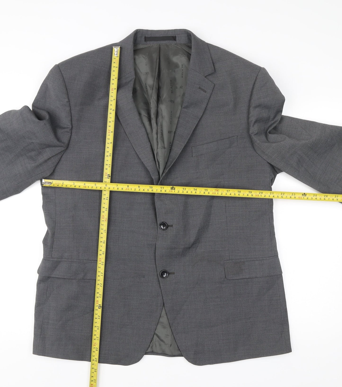 Blazer Men Grey 44 Short Wool Blend Two-Button Jacket