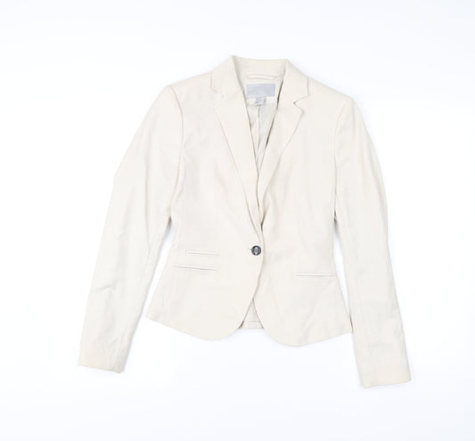 H&M Womens Ivory Blazer UK 6 Slim Fit Single Breasted Jacket