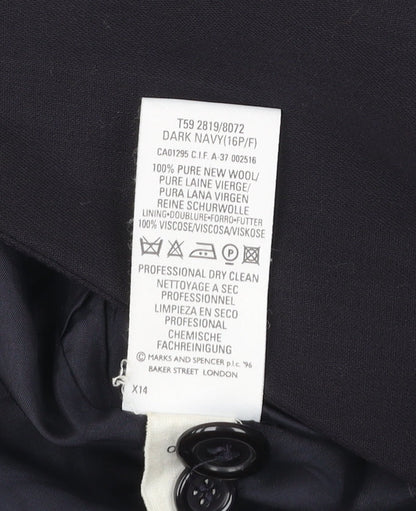 Marks and Spencer Women’s Blue Wool Petite Fit Suit Jacket UK 16