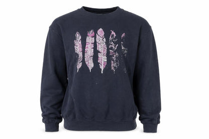 Lane Seven Womens Blue Sweatshirt M Pullover Crew Neck Feather Print
