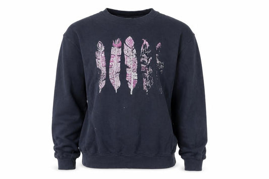 Lane Seven Womens Blue Sweatshirt M Pullover Crew Neck Feather Print