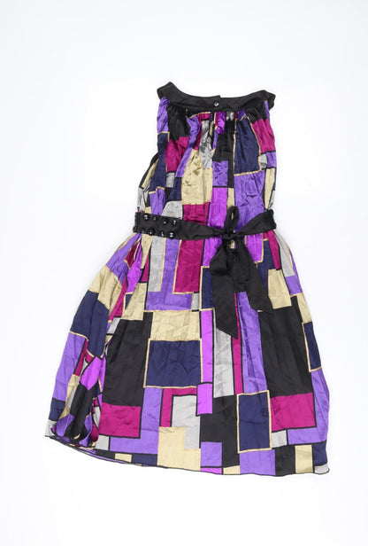 Pinkiss Women’s Black Purple Geometric Strapless A-Line Dress S