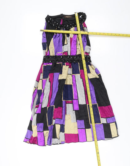 Pinkiss Women’s Black Purple Geometric Strapless A-Line Dress S