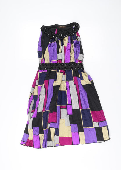Pinkiss Women’s Black Purple Geometric Strapless A-Line Dress S