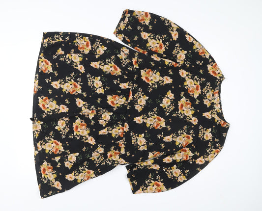 Zara Women’s Black Floral A-Line Dress Size 14 Long Sleeve Viscose