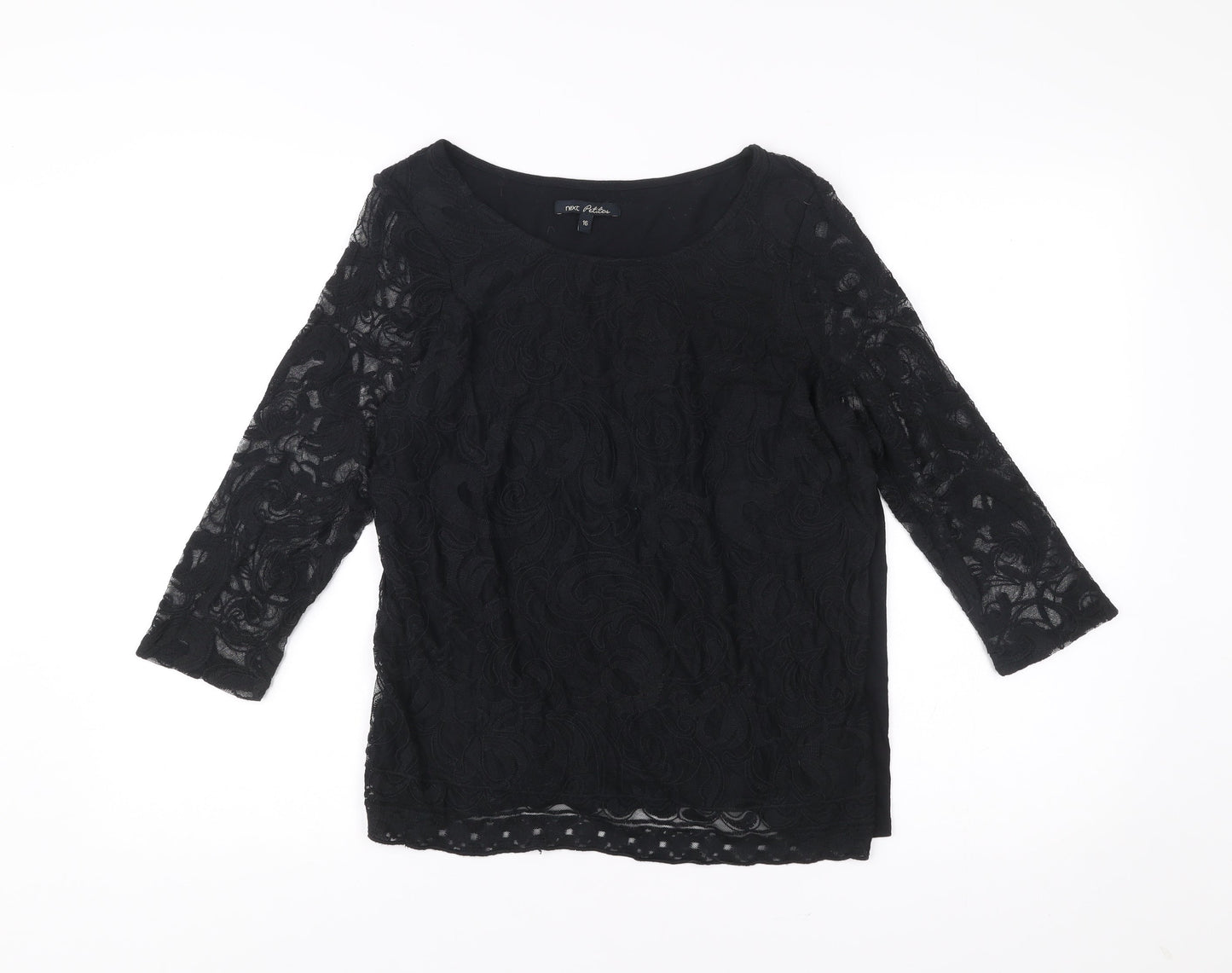 Next Petites Women’s Black Lace Tunic Blouse Size 16 Petite