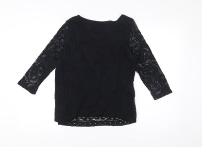 Next Petites Women’s Black Lace Tunic Blouse Size 16 Petite