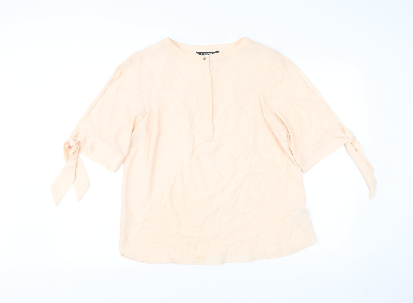 Dunnes Women’s Beige Blouse Size 14 Bow Sleeve 3/4 Lightweight