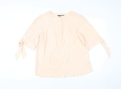 Dunnes Women’s Beige Blouse Size 14 Bow Sleeve 3/4 Lightweight