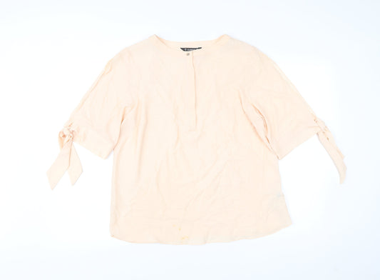 Dunnes Women’s Beige Blouse Size 14 Bow Sleeve 3/4 Lightweight