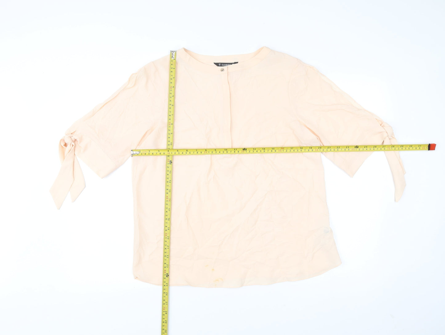 Dunnes Women’s Beige Blouse Size 14 Bow Sleeve 3/4 Lightweight