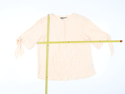 Dunnes Women’s Beige Blouse Size 14 Bow Sleeve 3/4 Lightweight