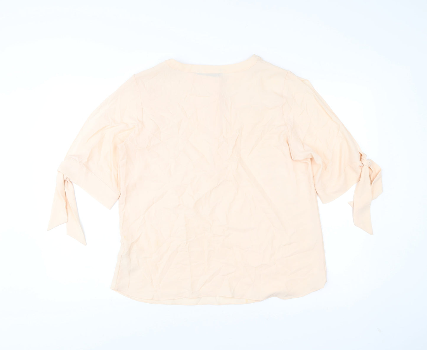 Dunnes Women’s Beige Blouse Size 14 Bow Sleeve 3/4 Lightweight