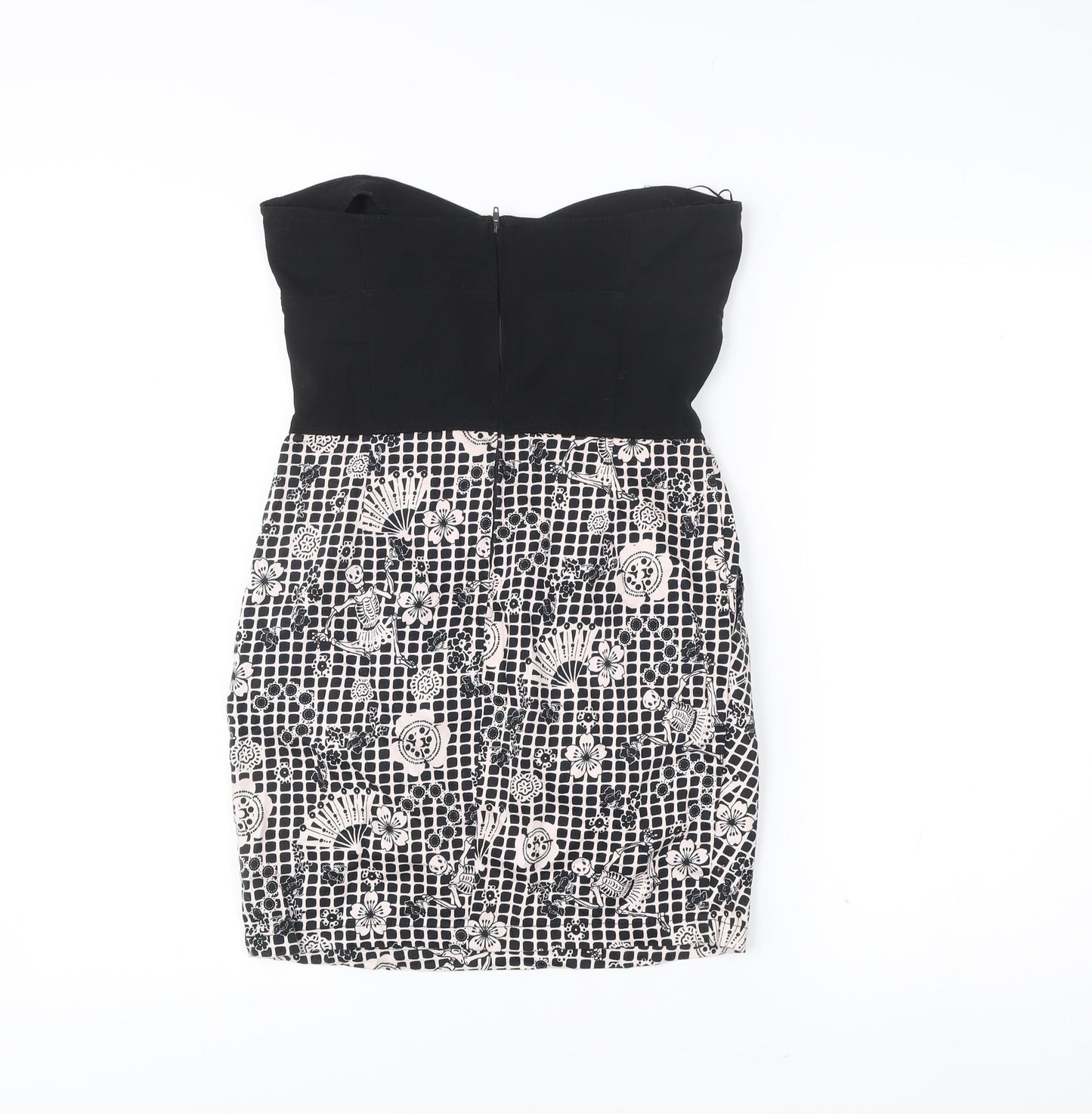 Women’s Black & White Strapless Bodycon Dress Size 12 Cotton Blend
