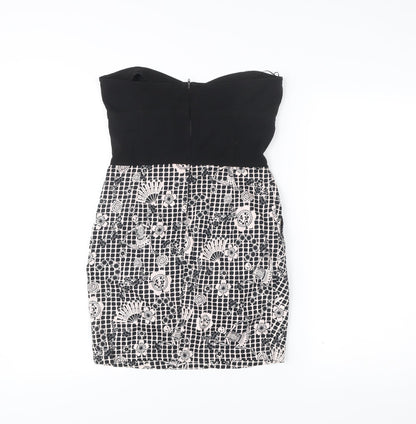 Women’s Black & White Strapless Bodycon Dress Size 12 Cotton Blend