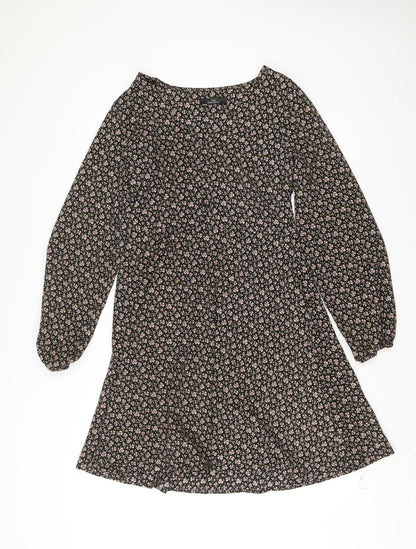 Next Womens Black Floral A-Line Knee Length Dress Size 10