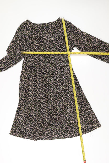 Next Womens Black Floral A-Line Knee Length Dress Size 10