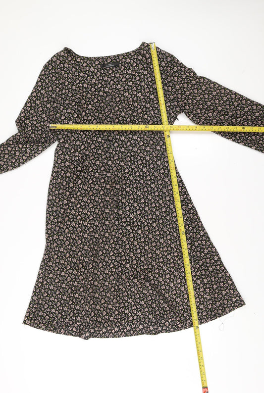 Next Womens Black Floral A-Line Knee Length Dress Size 10
