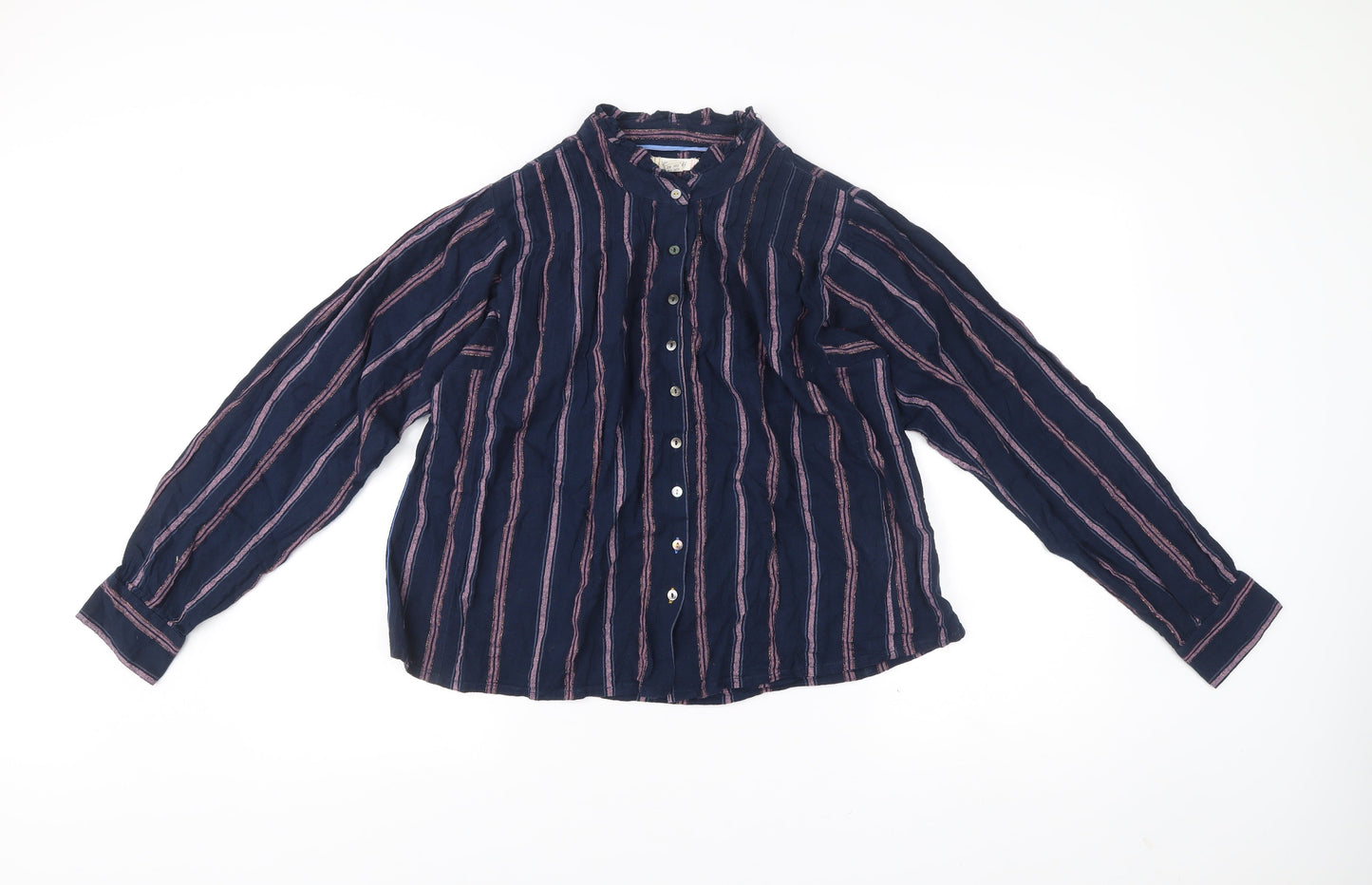 White Stuff Womens Blue Striped Button-Up Cotton Shirt Size 14