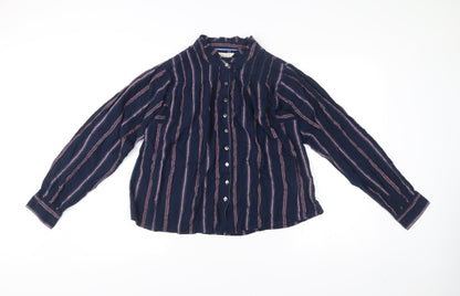 White Stuff Womens Blue Striped Button-Up Cotton Shirt Size 14