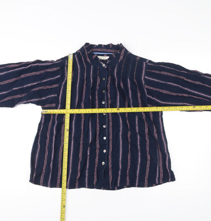 White Stuff Womens Blue Striped Button-Up Cotton Shirt Size 14