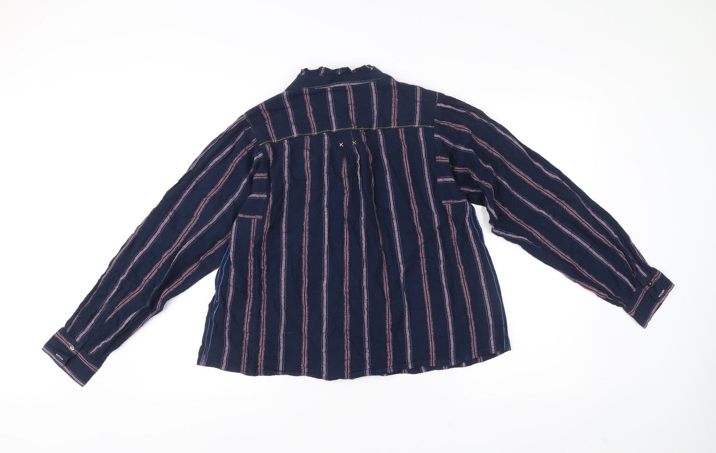 White Stuff Womens Blue Striped Button-Up Cotton Shirt Size 14