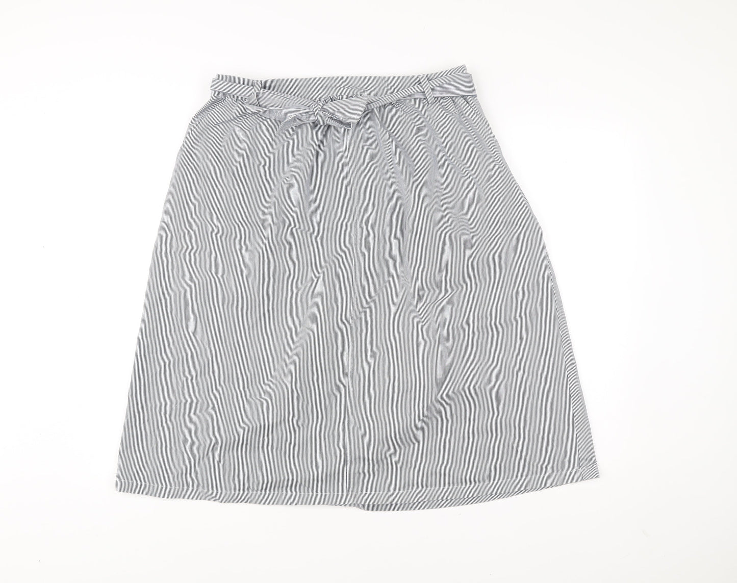 Oasis Womens Grey Striped A-Line Skirt Size 14 Knee Length Cotton Blend