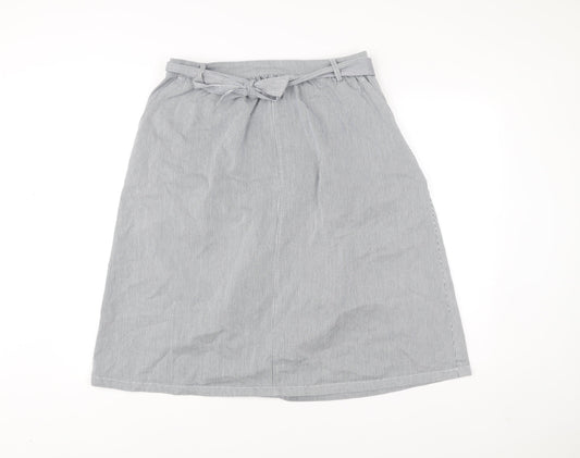 Oasis Womens Grey Striped A-Line Skirt Size 14 Knee Length Cotton Blend