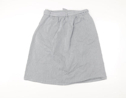 Oasis Womens Grey Striped A-Line Skirt Size 14 Knee Length Cotton Blend
