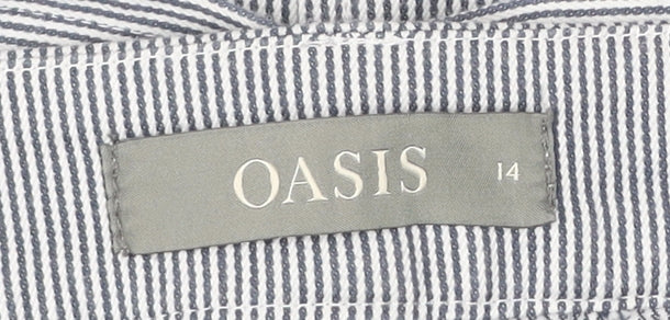 Oasis Womens Grey Striped A-Line Skirt Size 14 Knee Length Cotton Blend