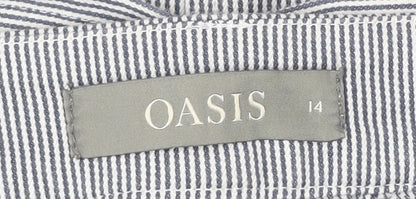 Oasis Womens Grey Striped A-Line Skirt Size 14 Knee Length Cotton Blend
