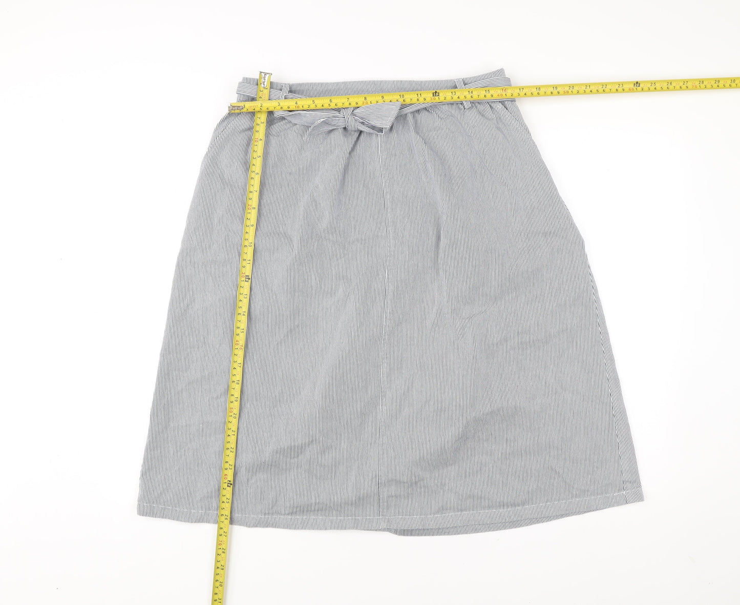 Oasis Womens Grey Striped A-Line Skirt Size 14 Knee Length Cotton Blend