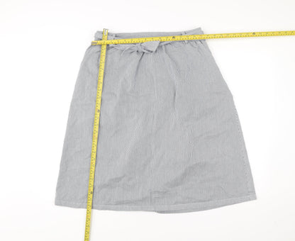 Oasis Womens Grey Striped A-Line Skirt Size 14 Knee Length Cotton Blend