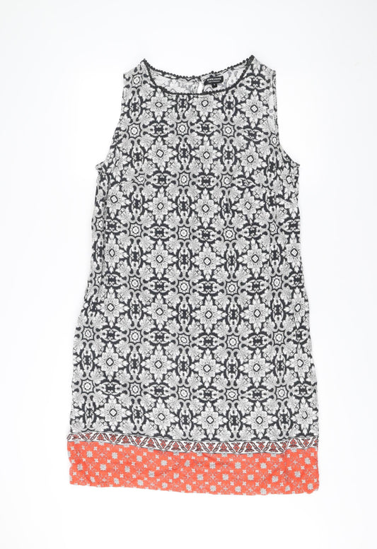 JD Williams Womens Black White Orange Linen Cotton Size 16 Shift Dress