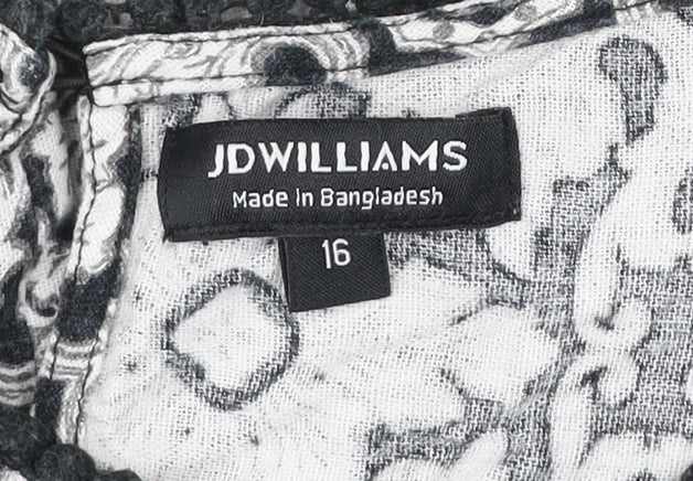 JD Williams Womens Black White Orange Linen Cotton Size 16 Shift Dress