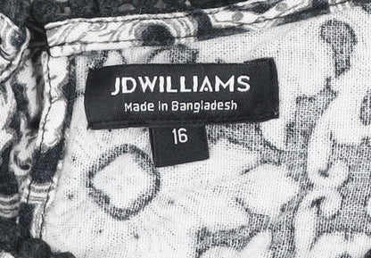 JD Williams Womens Black White Orange Linen Cotton Size 16 Shift Dress