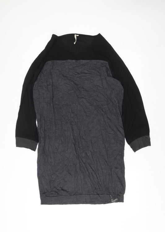 Calvin Klein Jeans Women’s Black Grey Shift Dress Size L V-Neck 3/4 Sleeve